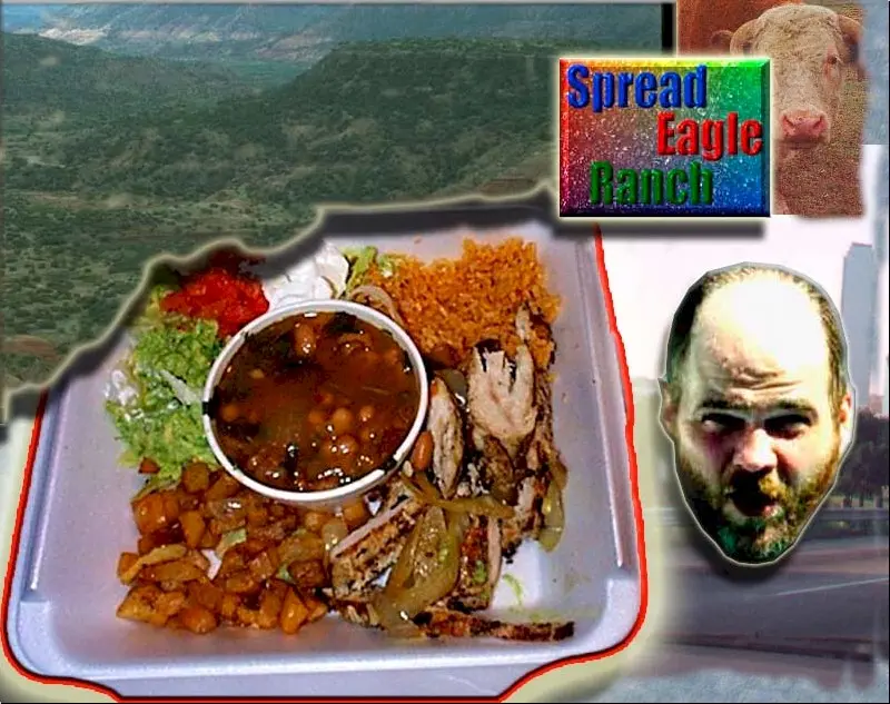 Close-up of bold Spreadeagle Ranch merchandise including T-shirts and books